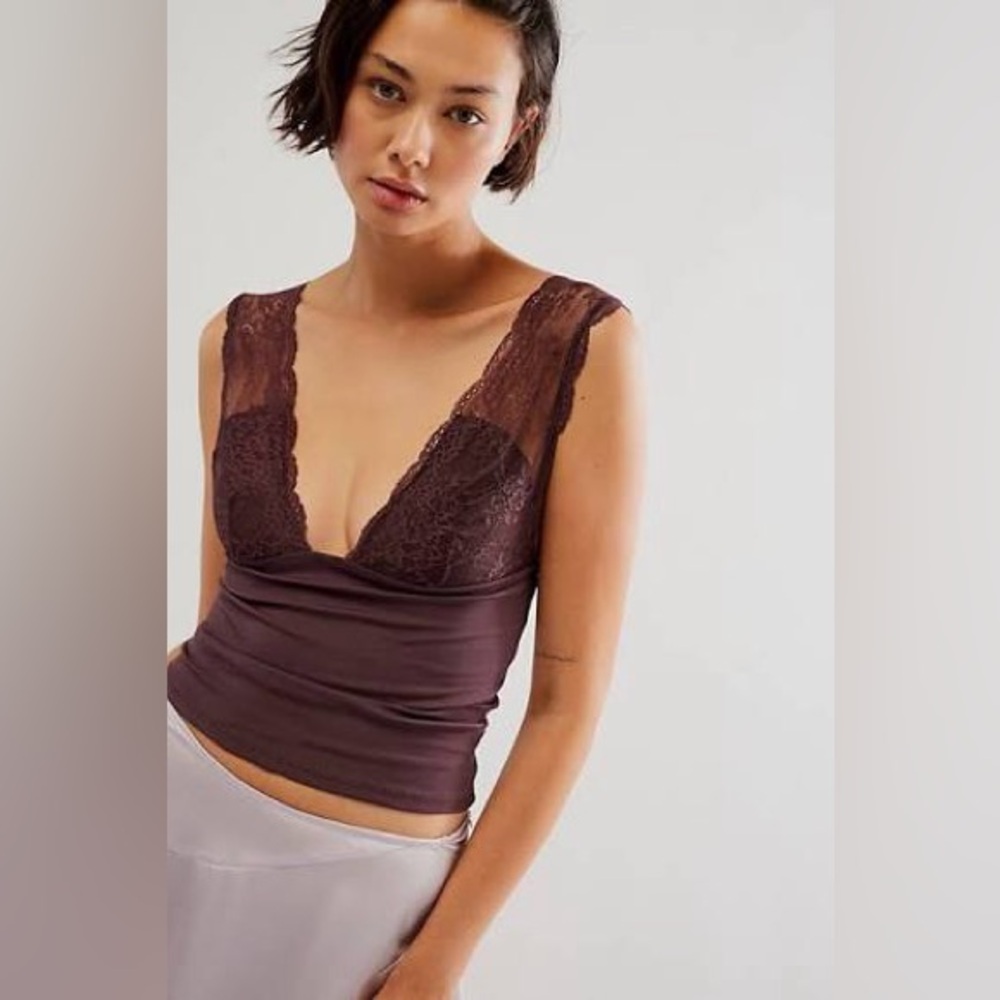 NWT Intimately FREE PEOPLE Power Play Cami Top Bittersweet Cocoa Brown Lace - Picture 2 of 12
